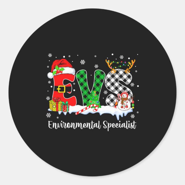 Pegatina Redonda Environmental Specialist Christmas Lights Red Plai (Anverso)