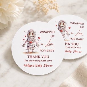 Pegatina Redonda Envuelto en amor Mummy Halloween Baby Shower
