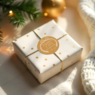 Pegatina Redonda Envueltos En Navidades Elegantes De Polka Dot Bow