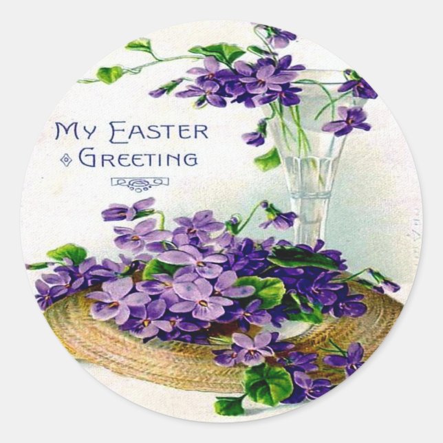 Pegatina Redonda Ephemera victoriana de Pascua (Anverso)