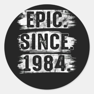 Pegatina Redonda Épica vintage de cumpleaños 38 años desde 1984