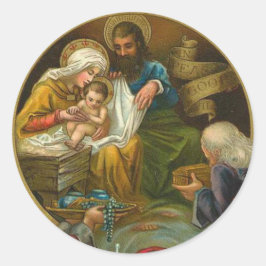 Pegatina Redonda Epifanía religiosa Jesús María José Navidades