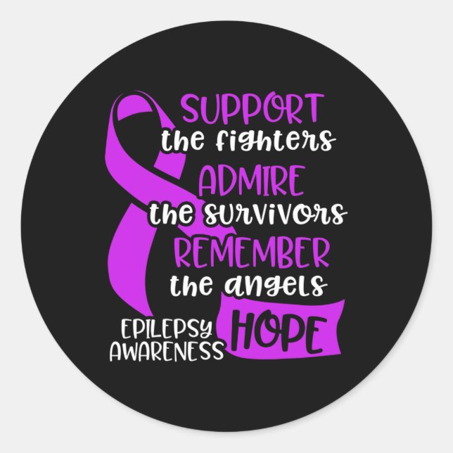 Pegatina Redonda Epilepsia Awareness Admire Epileptic Warriv Surviv (Anverso)