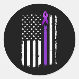 Pegatina Redonda Epilepsia Awareness Bandera Estadounidense Cinta P