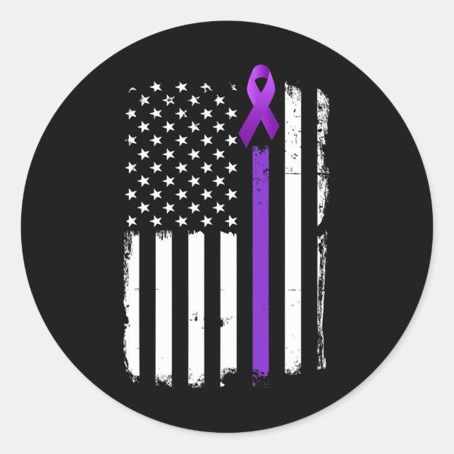 Pegatina Redonda Epilepsia Awareness Bandera Estadounidense Cinta P (Anverso)