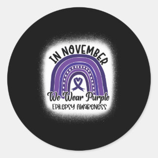 Pegatina Redonda Epilepsia Awareness Bleached Rainbow Purple Ribbon