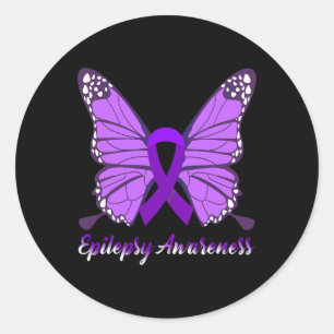 Pegatina Redonda Epilepsia Awareness Butfly Púrpura Cinta Epileps