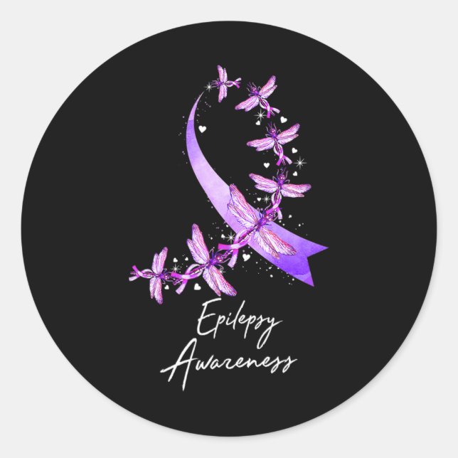 Pegatina Redonda Epilepsia Awareness Dragonfly Noviembre Vivimos Pu (Anverso)