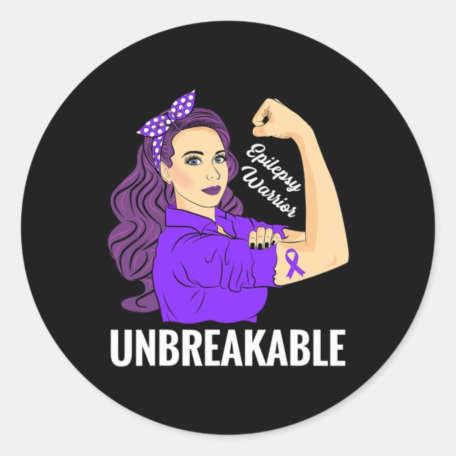 Pegatina Redonda Epilepsia Awareness Epileptic Purple Ribbon Guerre (Anverso)