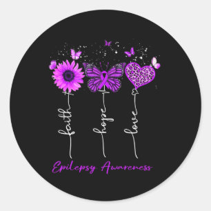 Pegatina Redonda Epilepsia Awareness Faith Hope Love Leopard Sunflo