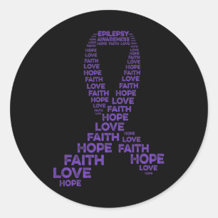 Pegatina Redonda Epilepsia Awareness Hope Faith Love Purple Ribbon