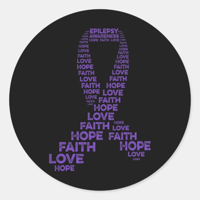 Pegatina Redonda Epilepsia Awareness Hope Faith Love Purple Ribbon  (Anverso)