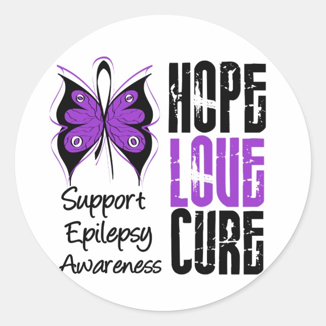 Pegatina Redonda Epilepsia Awareness Hope Love Cure (Anverso)