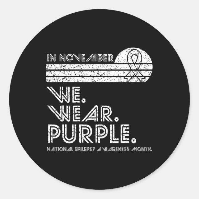 Pegatina Redonda Epilepsia Awareness Mes Noviembre usamos púrpura v (Anverso)