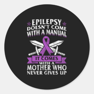 Pegatina Redonda Epilepsia Awareness Mother Purple Ribbon Seized Di