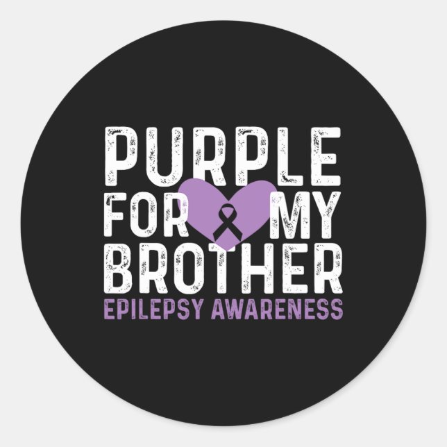 Pegatina Redonda Epilepsia Awareness Purple For My Brother Ribbon (Anverso)