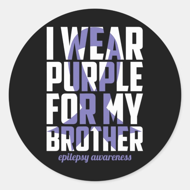 Pegatina Redonda Epilepsia Awareness Purple For My Brother Ribbon 1 (Anverso)