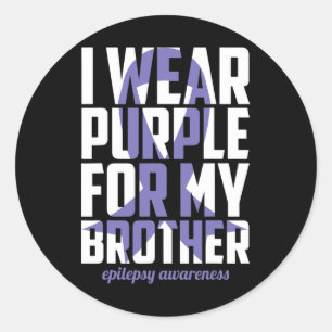 Pegatina Redonda Epilepsia Awareness Purple For My Brother Ribbon 1