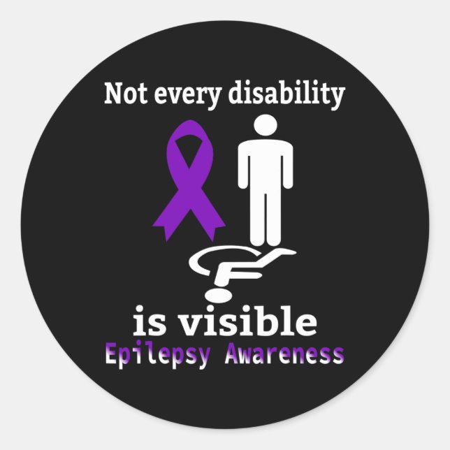 Pegatina Redonda Epilepsia Awareness Purple Ribbon Epilepsia Suppor (Anverso)