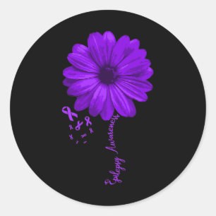 Pegatina Redonda Epilepsia Awareness Purple Ribbon Noviembre Bonito