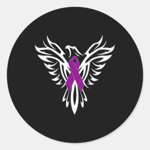 Pegatina Redonda Epilepsia Awareness Púrple Ribbon Phoenix
