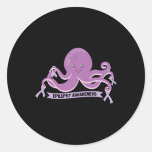 Pegatina Redonda Epilepsia Awareness Ribbon Octopus