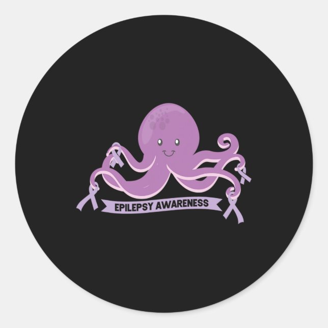 Pegatina Redonda Epilepsia Awareness Ribbon Octopus (Anverso)