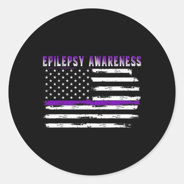 Pegatina Redonda Epilepsia Awareness Usa Flag American Epilepsy Sup (Anverso)
