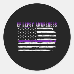 Pegatina Redonda Epilepsia Awareness Usa Flag American Epilepsy Sup