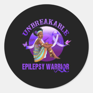 Pegatina Redonda Epilepsia Conciencia a las mujeres negras Guerrera