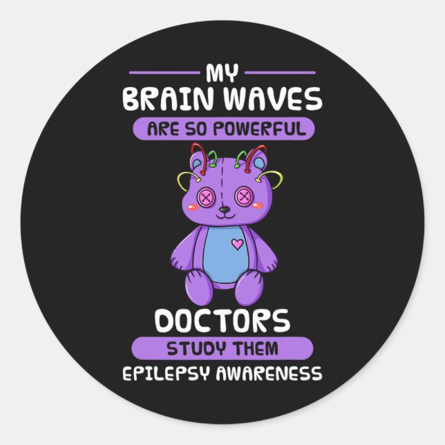 Pegatina Redonda Epilepsia Conciencia Cerebro Epiléptico Morado Epi (Anverso)