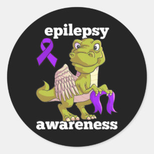 Pegatina Redonda Epilepsia Conciencia Cuidada Dinosaurio T Rex Warr