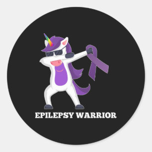 Pegatina Redonda Epilepsia Conciencia Dabbing Unicornio Guerrero Pú