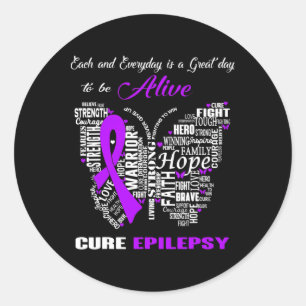 Pegatina Redonda Epilepsia Conciencia Mariposas Moradas