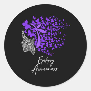 Pegatina Redonda Epilepsia Conciencia Mariposas Moradas