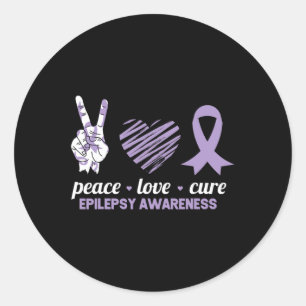Pegatina Redonda Epilepsia Conciencia Paz Cure Ribbon