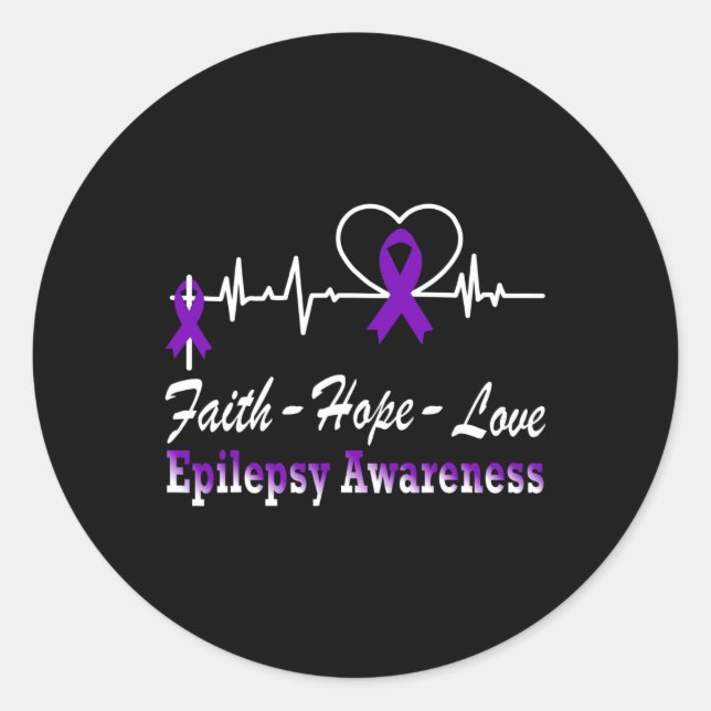 Pegatina Redonda Epilepsia Conciencia Púrpura Cinta Epilepsia Crist (Anverso)