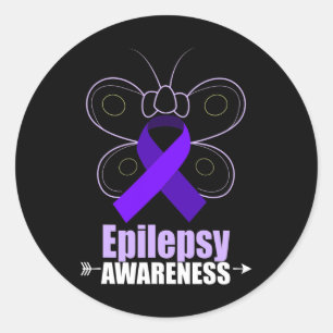 Pegatina Redonda Epilepsia de mariposa Cinta Epilepsia Awaren