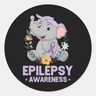 Pegatina Redonda Epilepsia divertida Conciencia Flor Cinta de Flore