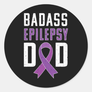Pegatina Redonda Epilepsia Epilepsy Dad Purple Ribbon