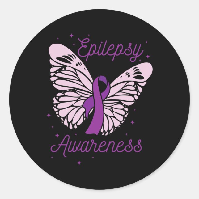 Pegatina Redonda Epilepsia Mes De Conciencia Púrpura Ribbon Advocat (Anverso)