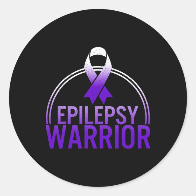 Pegatina Redonda Epilepsia Warrior Awareness Seization Support Purp (Anverso)