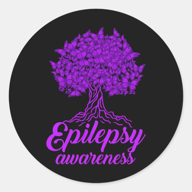 Pegatina Redonda Epilepsy Awareness Butterfly  (Anverso)