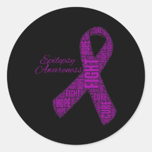 Pegatina Redonda Epilepsy Awareness Fight Hope Cure Ribbon Purple