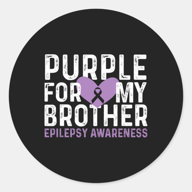 Pegatina Redonda Epilepsy Awareness Purple For My Brother Ribbon  (Anverso)
