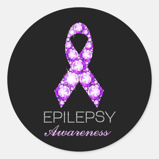 Pegatina Redonda Epilepsy Awareness Purple Ribbon Epilepsy Awarenes (Anverso)
