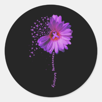 Pegatina Redonda Epilepsy Awareness Sunflower Ribbon Gift