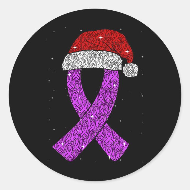 Pegatina Redonda Epilepsy Christmas Hat Purple Awareness Ribbon Sei (Anverso)