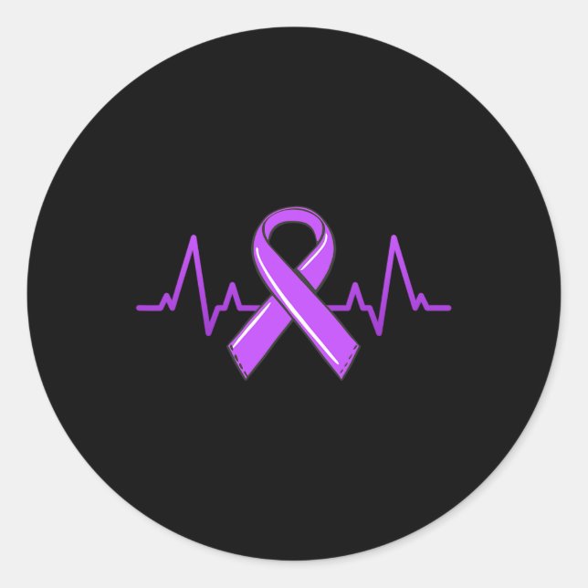 Pegatina Redonda Epilepsy Heartbeat Tea Moms Purple Ribbon Awarenes (Anverso)