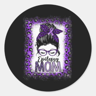 Pegatina Redonda Epilepsy Mom Messy Bun Epilepsy Awareness Purple R